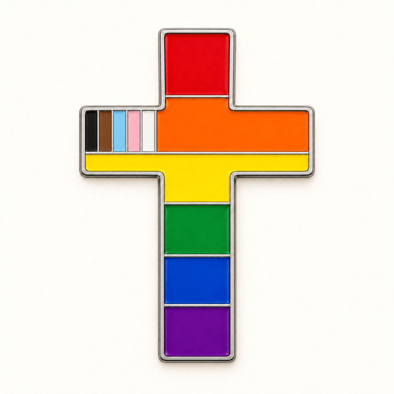 Inclusive cross pin concept with trans and BIPOC colors